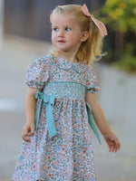 Rylee Faith Designs - Sage Green Bow Floral Smocked Girl Dress - alternate view 2