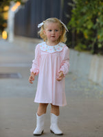 Rylee Faith Designs - Pink Goose Embroidered Baby Girl Dress Peter Pan Collar Bow Dress - alternate view 4