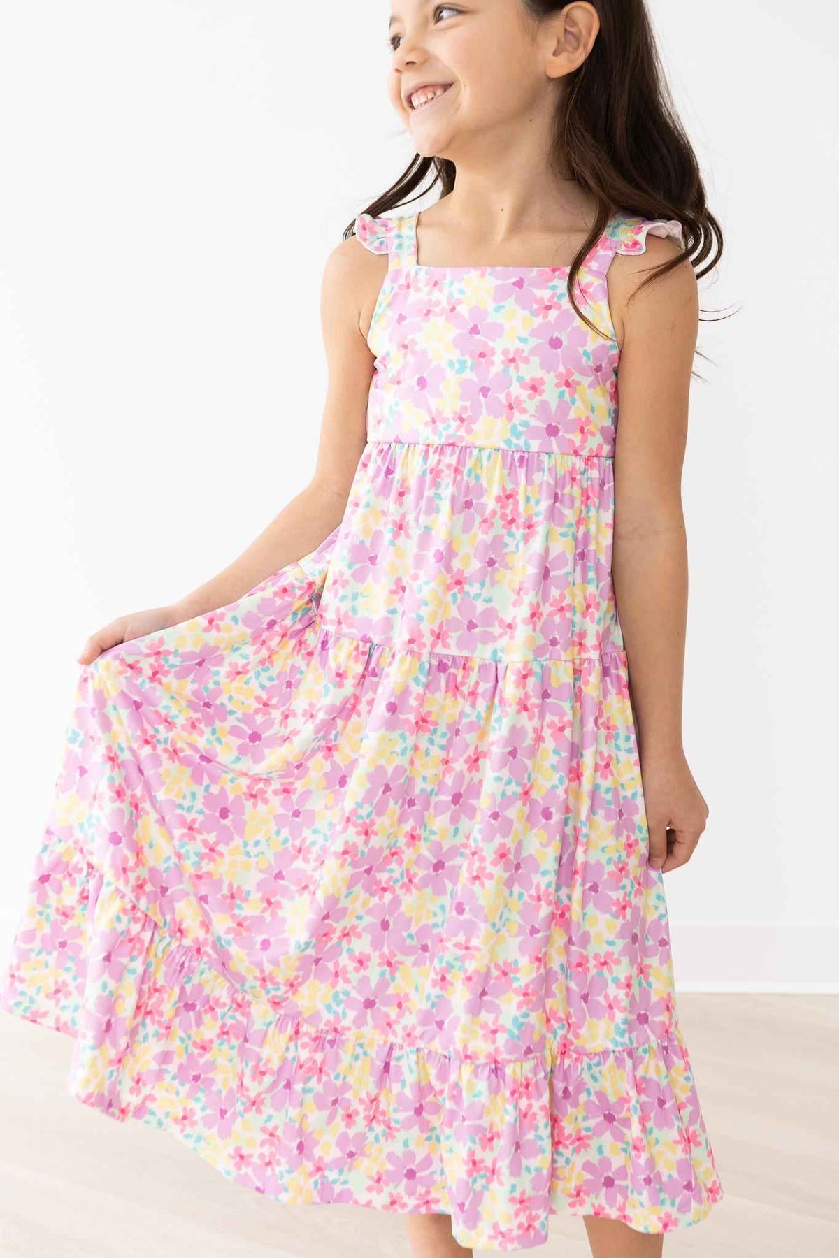 Summer Watercolor Floral Ruffle Maxi Dress