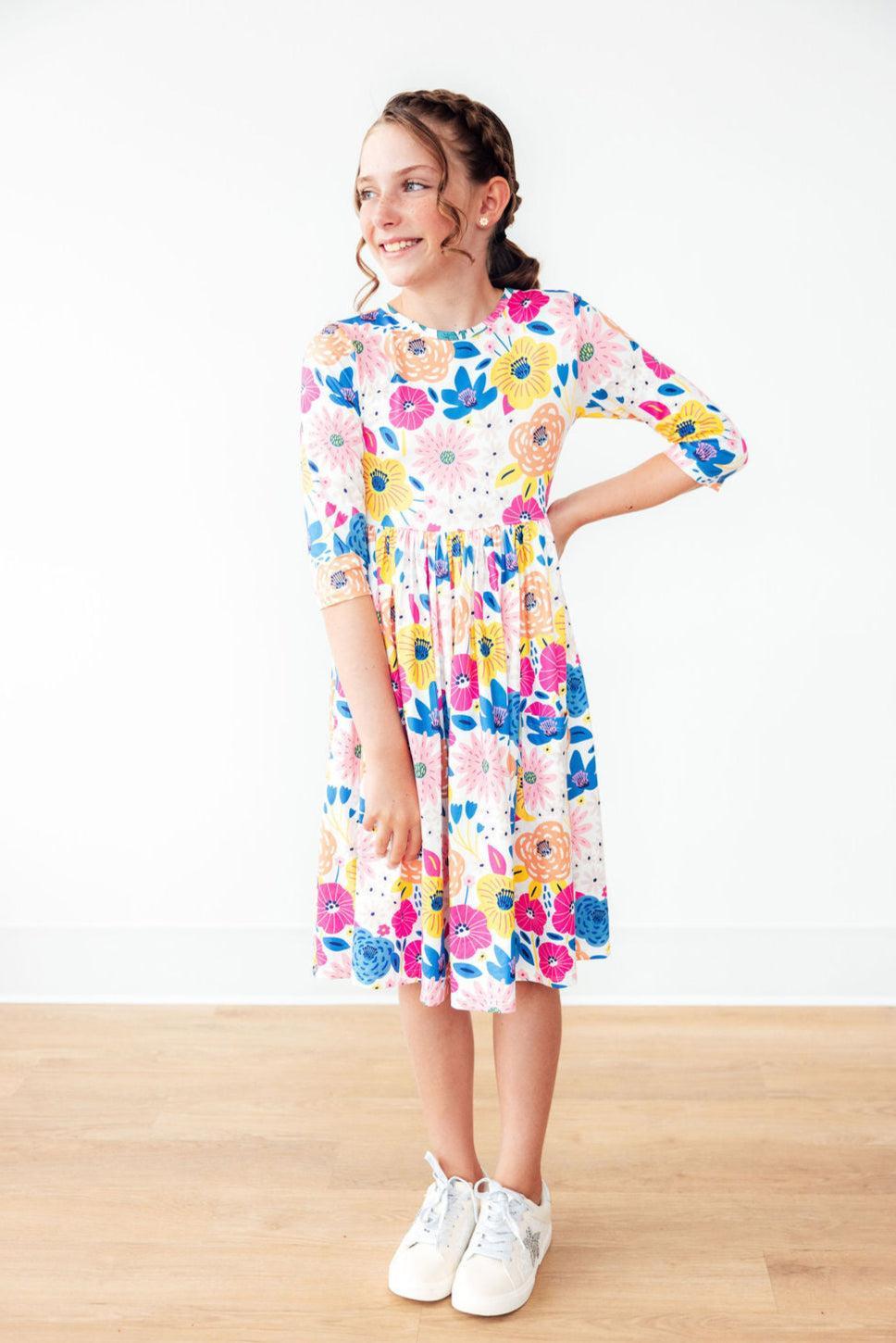 Sunshine Floral 3/4 Sleeve Pocket Twirl Dress - Image 2