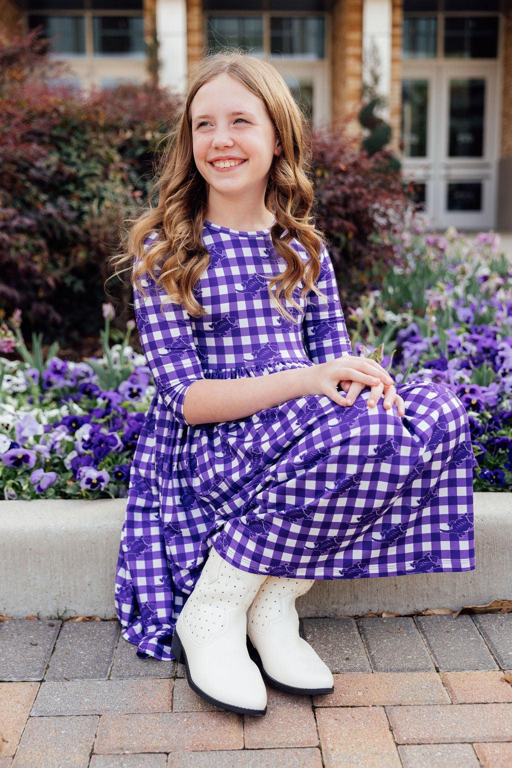 TCU Plaid Frog 3/4 Sleeve Pocket Twirl Dress - Image 10