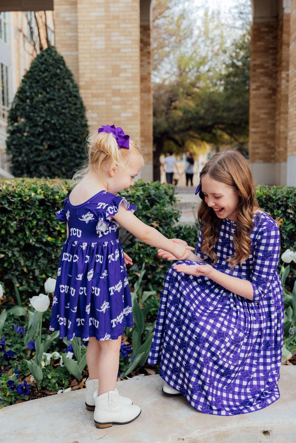TCU Plaid Frog 3/4 Sleeve Pocket Twirl Dress - Image 3