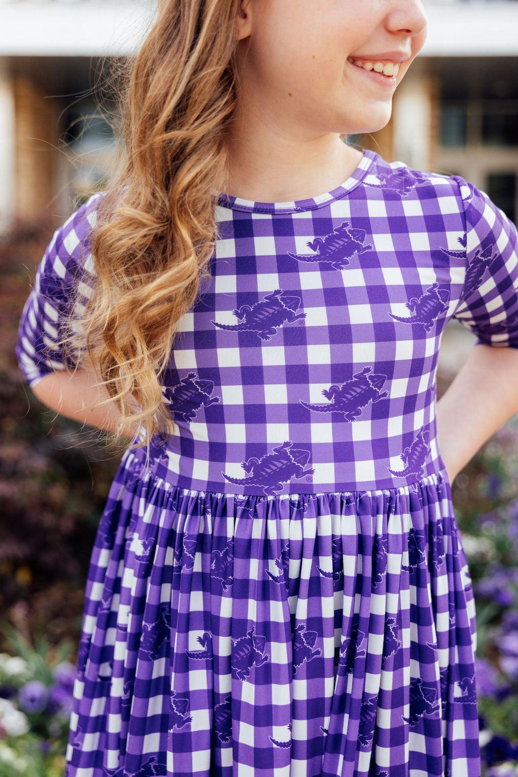 TCU Plaid Frog 3/4 Sleeve Pocket Twirl Dress - Image 4