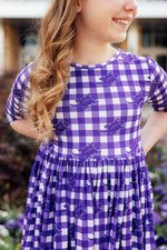 TCU Plaid Frog 3/4 Sleeve Pocket Twirl Dress - Image 4