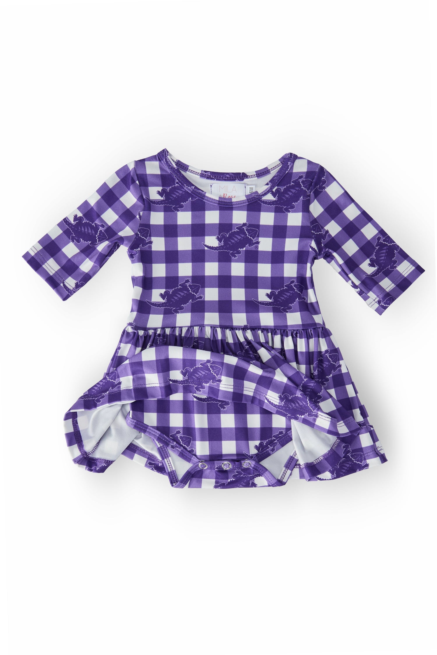 TCU Plaid Frog 3/4 Sleeve Twirl Bodysuit - Image 2