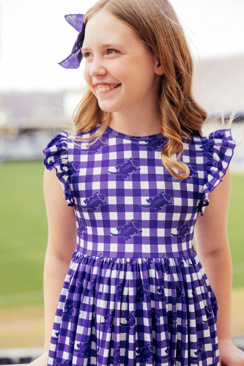 TCU Plaid Frog Flutter Twirl Dress - Image 2