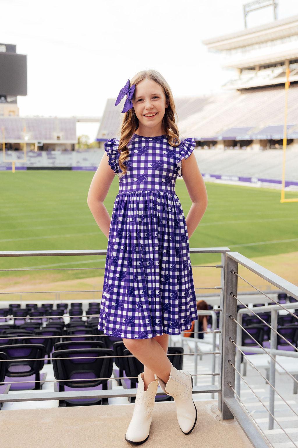 TCU Plaid Frog Flutter Twirl Dress - Image 3