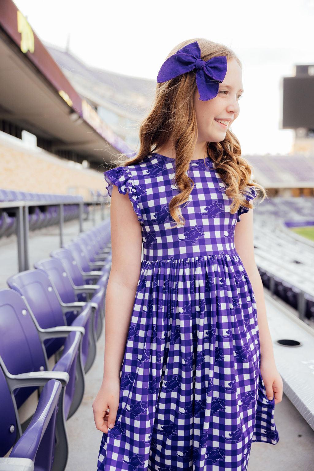 TCU Plaid Frog Flutter Twirl Dress - Image 4