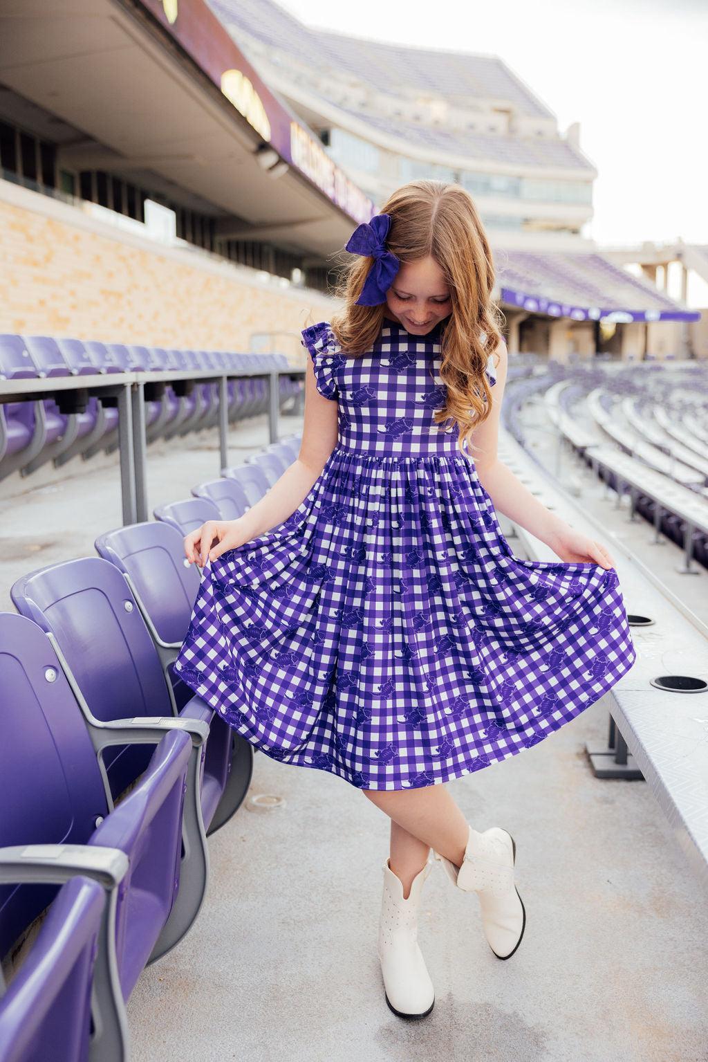 TCU Plaid Frog Flutter Twirl Dress - Image 6