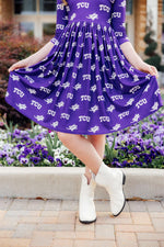 TCU Purple Frog 3/4 Sleeve Pocket Twirl Dress - Image 2