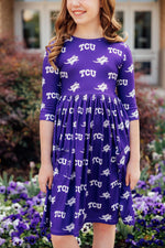 TCU Purple Frog 3/4 Sleeve Pocket Twirl Dress - Image 7