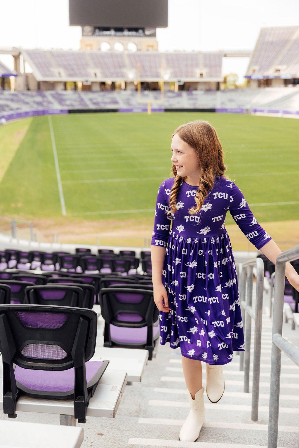 TCU Purple Frog 3/4 Sleeve Pocket Twirl Dress - Image 8