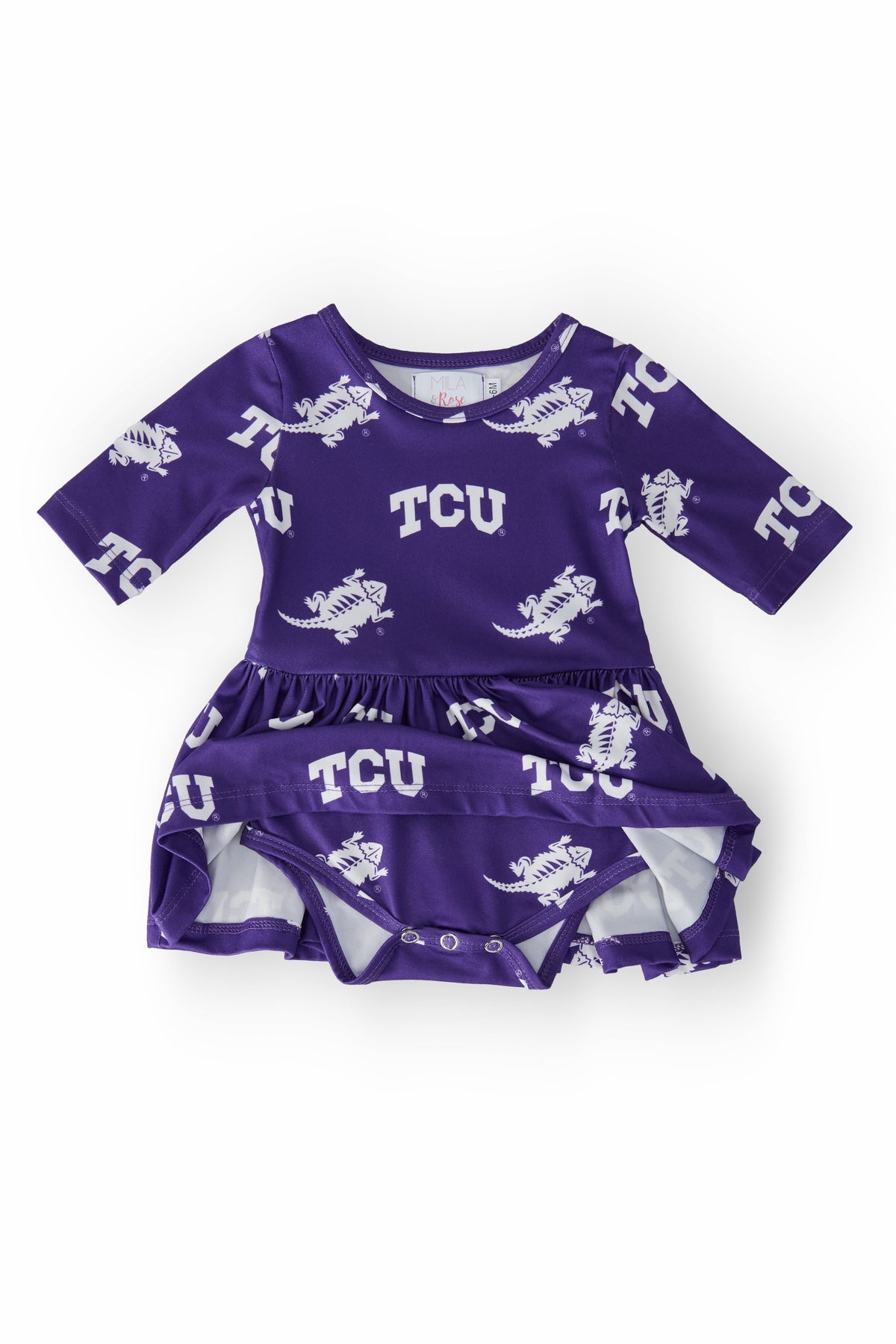 TCU Purple Frog 3/4 Sleeve Twirl Bodysuit - Image 2