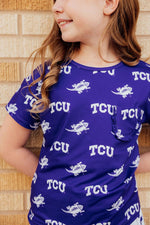 TCU Purple Frog Ruffle Pocket Tee - Image 4