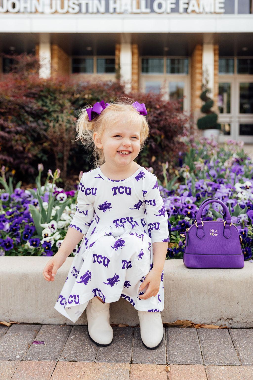TCU White Frog 3/4 Sleeve Pocket Twirl Dress - Image 2