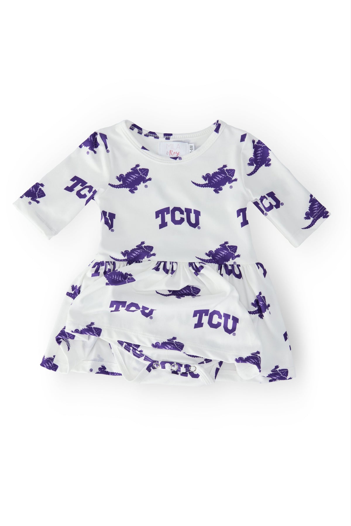 TCU White Frog 3/4 Sleeve Twirl Bodysuit - Image 2