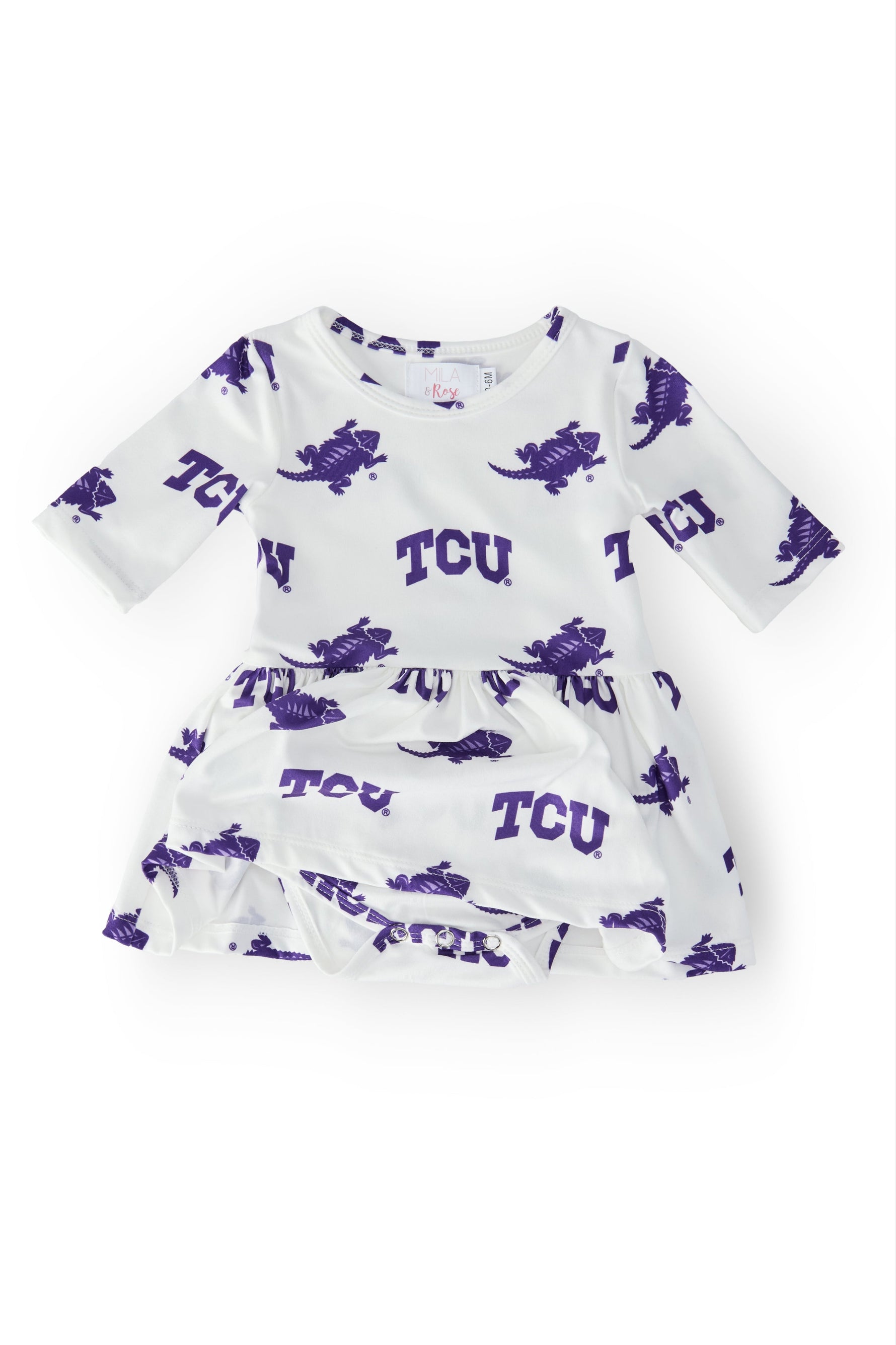 TCU White Frog 3/4 Sleeve Twirl Bodysuit - Image 2