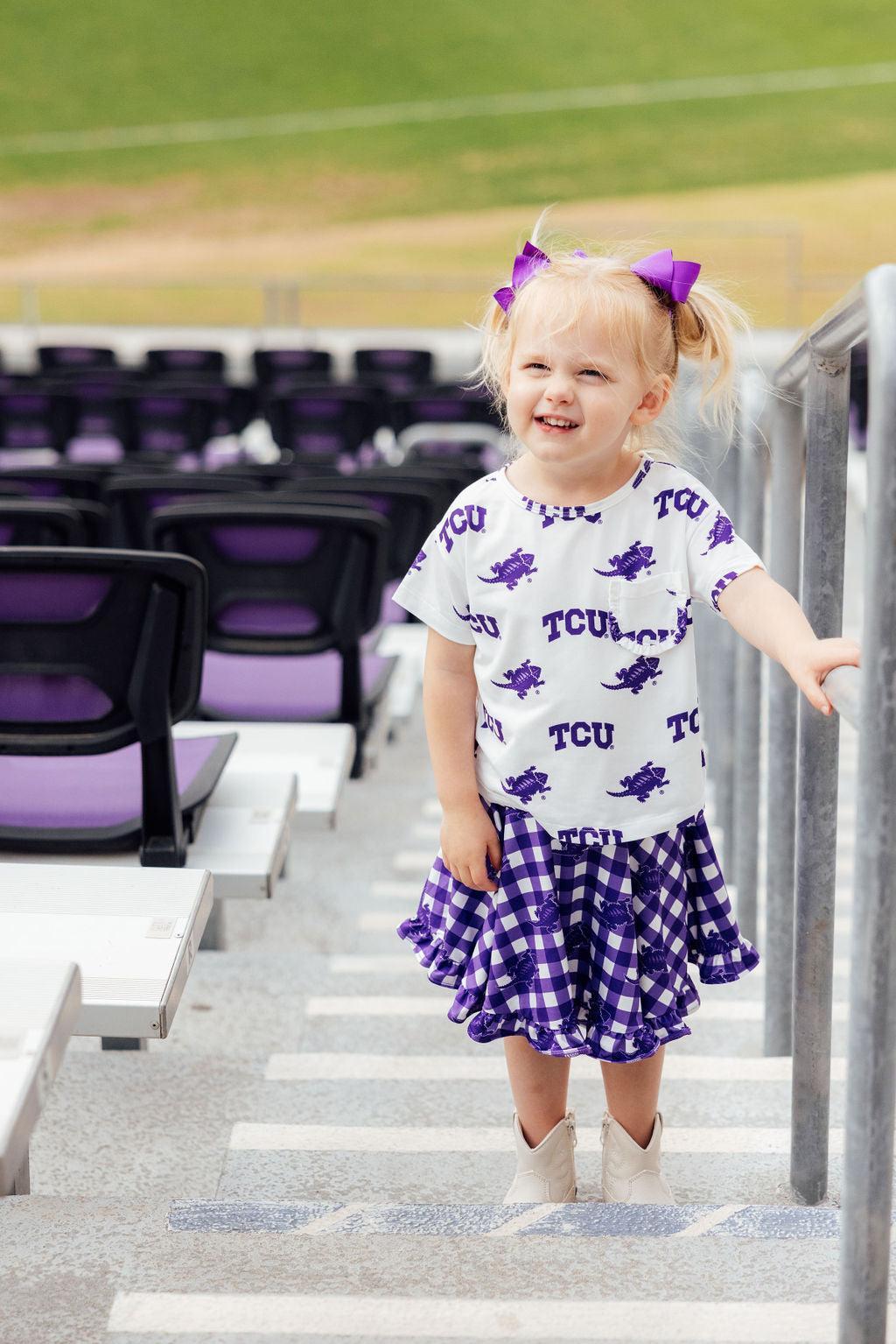 TCU White Frog Ruffle Pocket Tee - Image 2