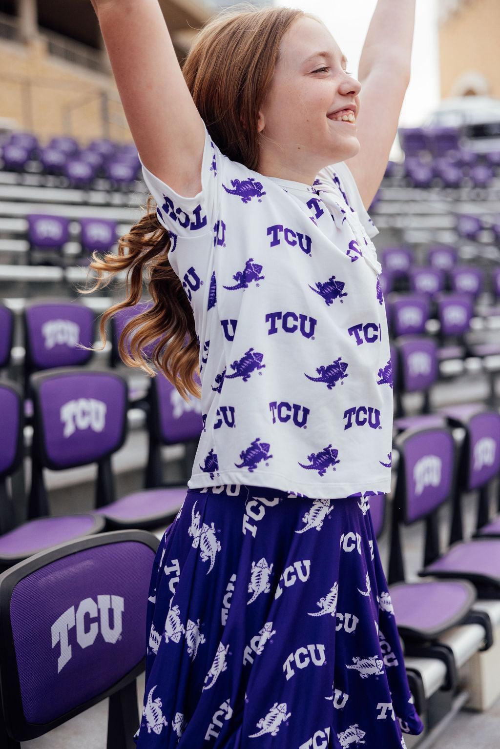 TCU White Frog Ruffle Pocket Tee - Image 3
