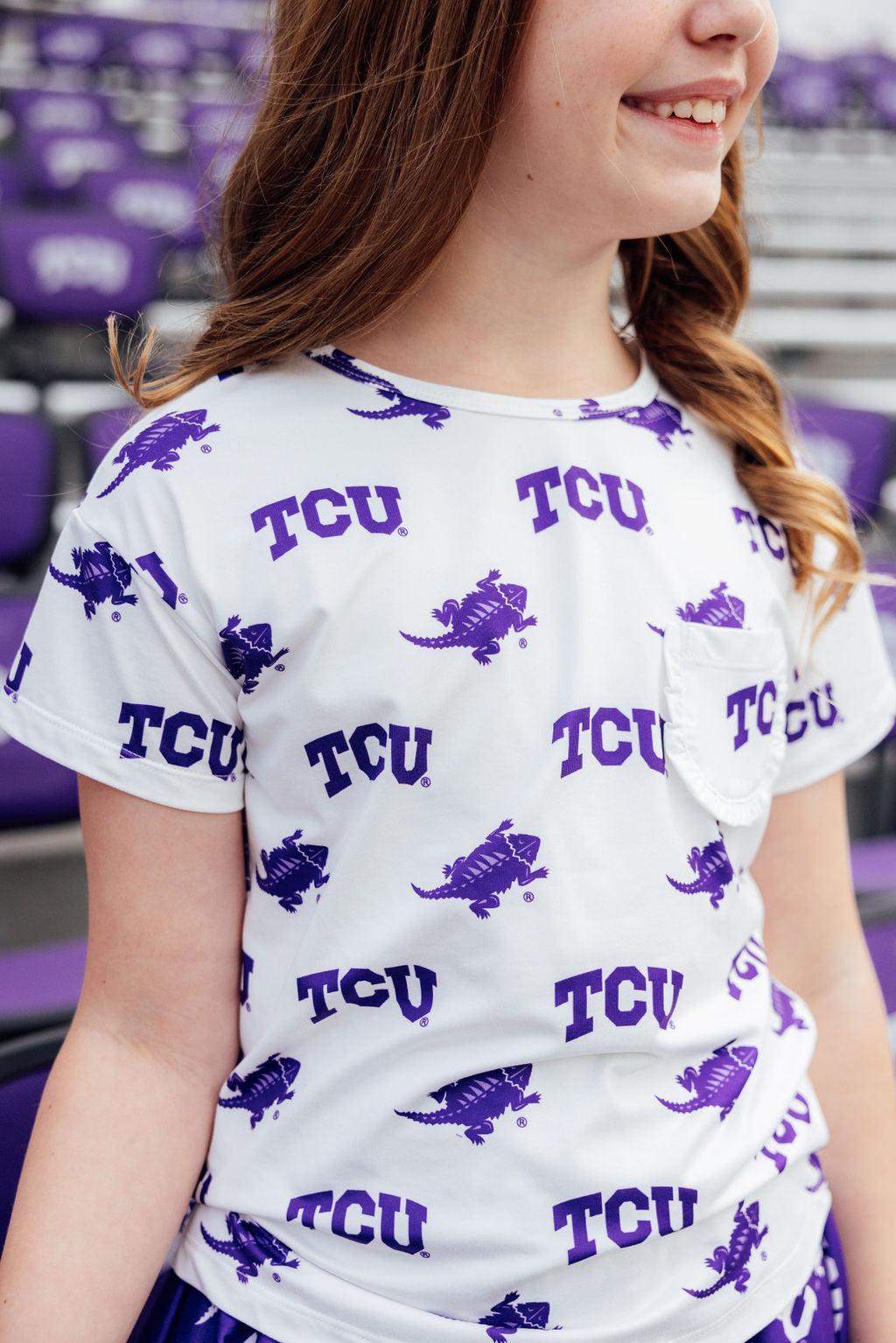 TCU White Frog Ruffle Pocket Tee - Image 4