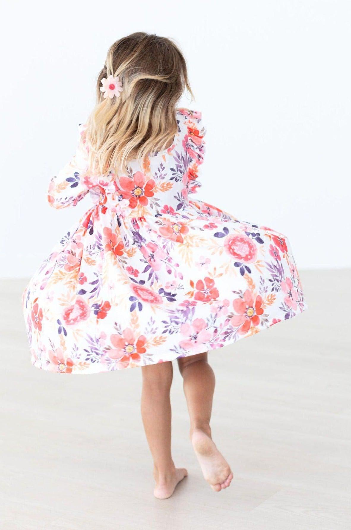 Tangerine Leaves 3/4 Sleeve Ruffle Twirl Dress - Image 4
