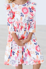 Tangerine Leaves 3/4 Sleeve Ruffle Twirl Dress - Image 5
