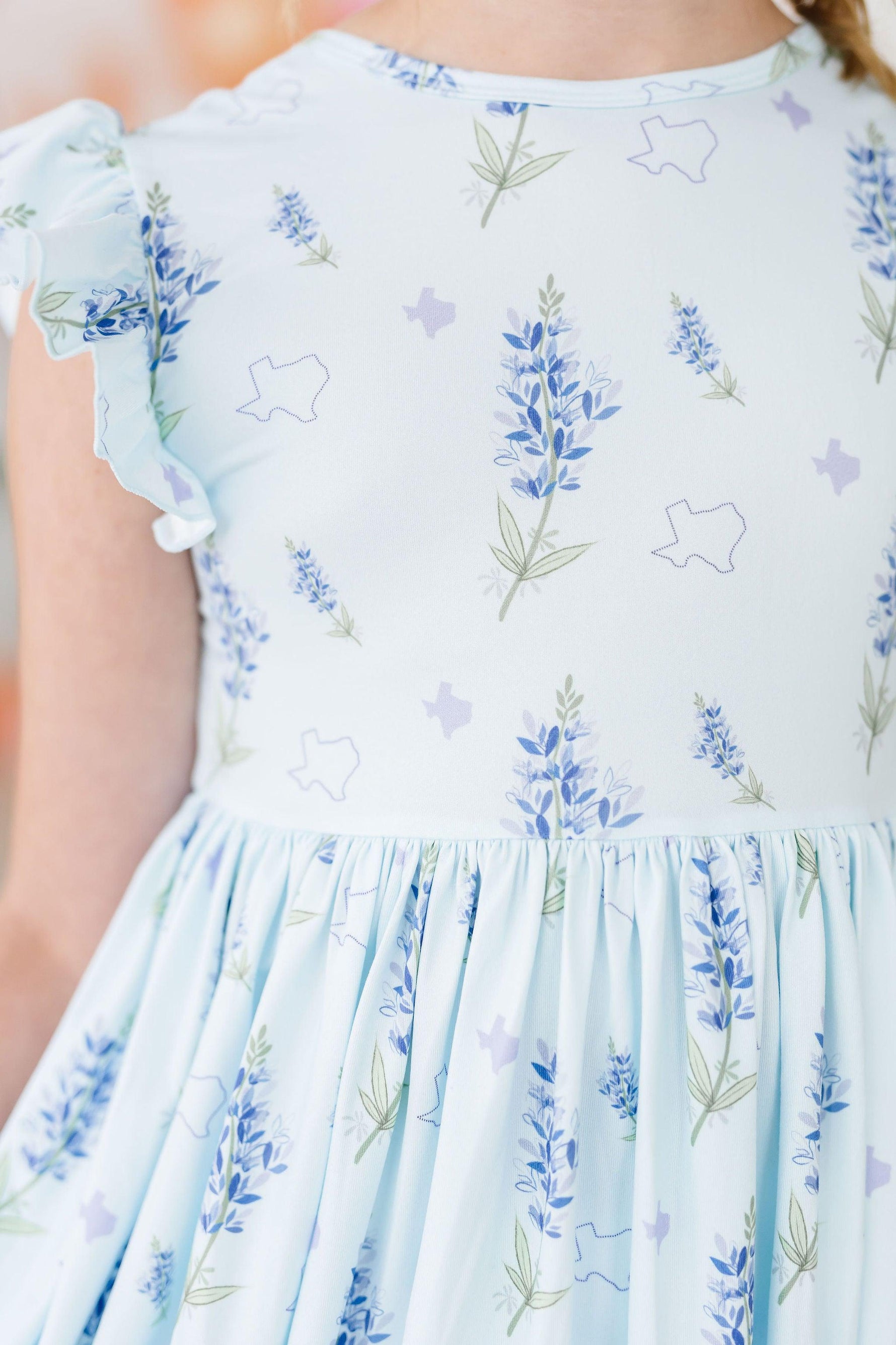 Texas Bluebonnets Flutter Sleeve Twirl Dress - Image 2