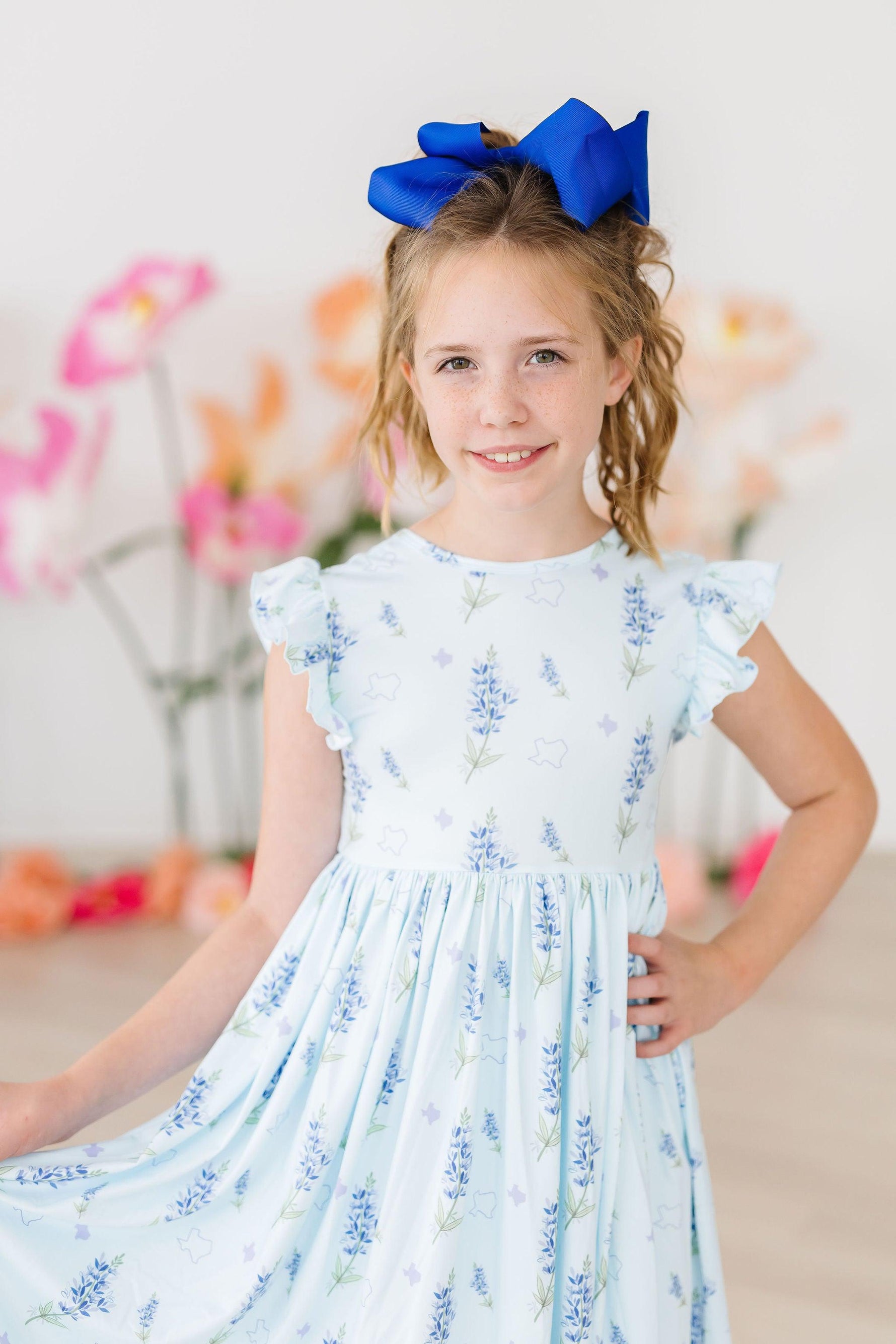 Texas Bluebonnets Flutter Sleeve Twirl Dress - Image 4