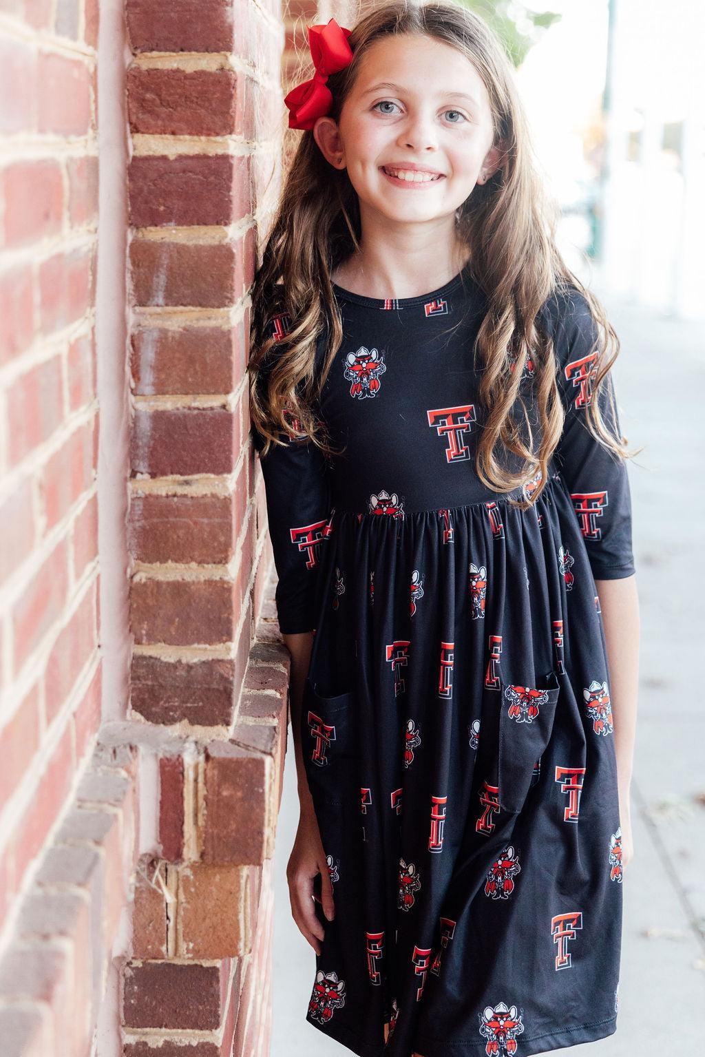 Texas Tech Black Raider Red 3/4 Sleeve Pocket Twirl Dress - Image 3