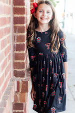 Texas Tech Black Raider Red 3/4 Sleeve Pocket Twirl Dress - Image 3