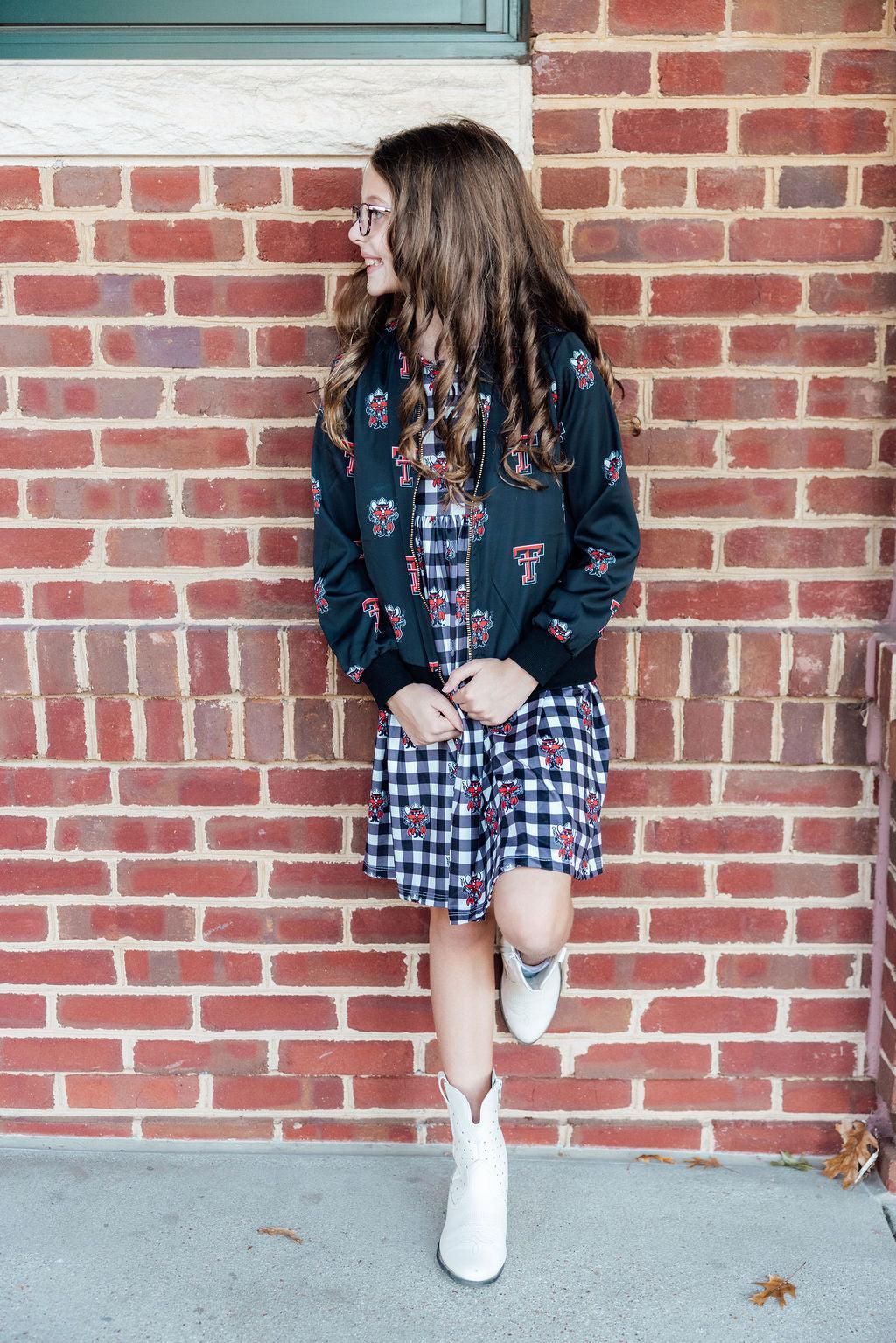 Texas Tech Plaid Raider Red 3/4 Sleeve Pocket Twirl Dress - Image 3