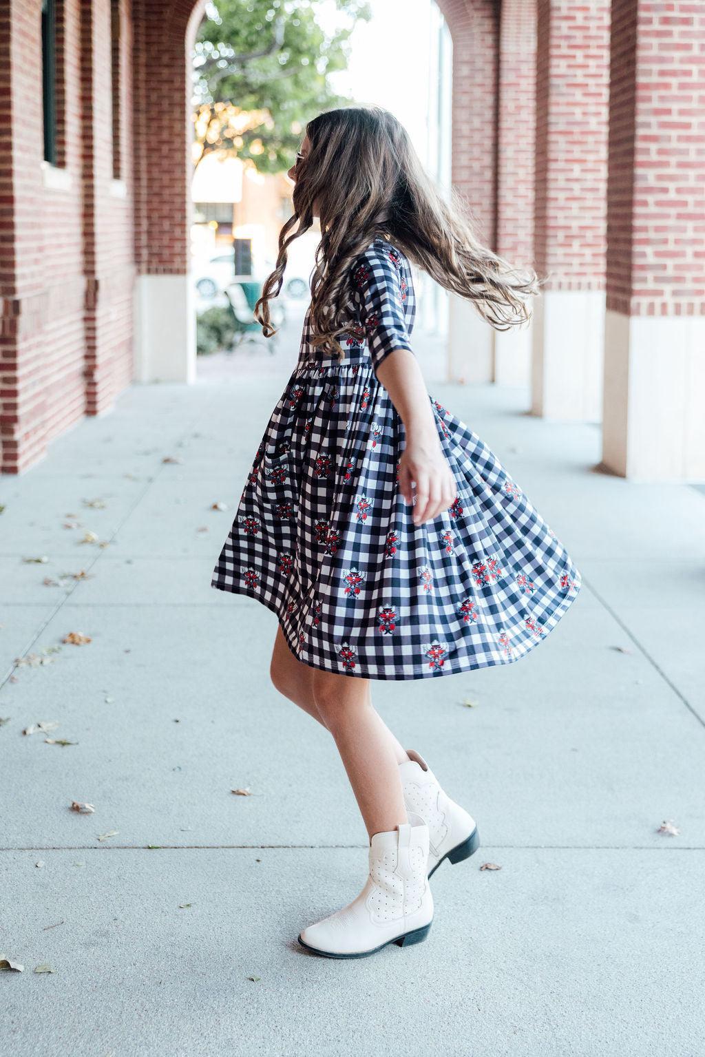 Texas Tech Plaid Raider Red 3/4 Sleeve Pocket Twirl Dress - Image 6