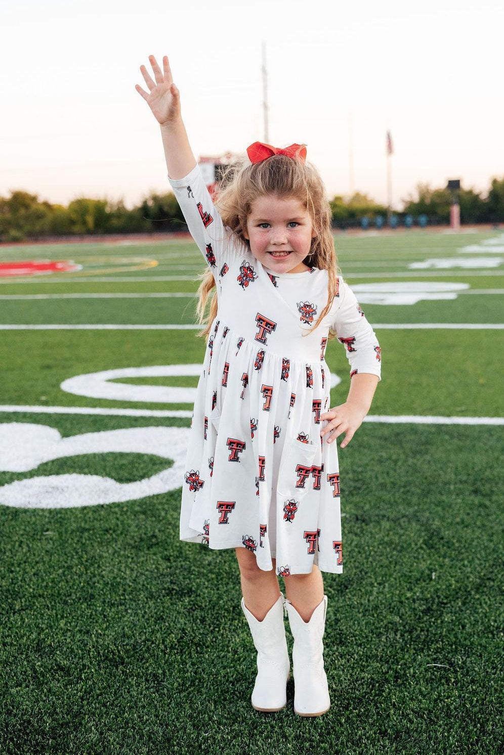 Texas Tech White Raider Red 3/4 Sleeve Pocket Twirl Dress - Image 3