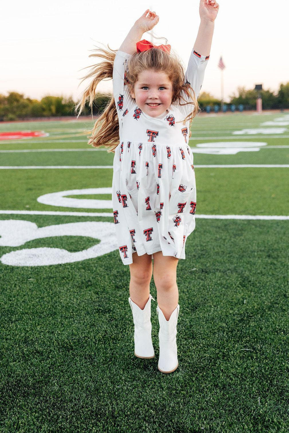 Texas Tech White Raider Red 3/4 Sleeve Pocket Twirl Dress - Image 4