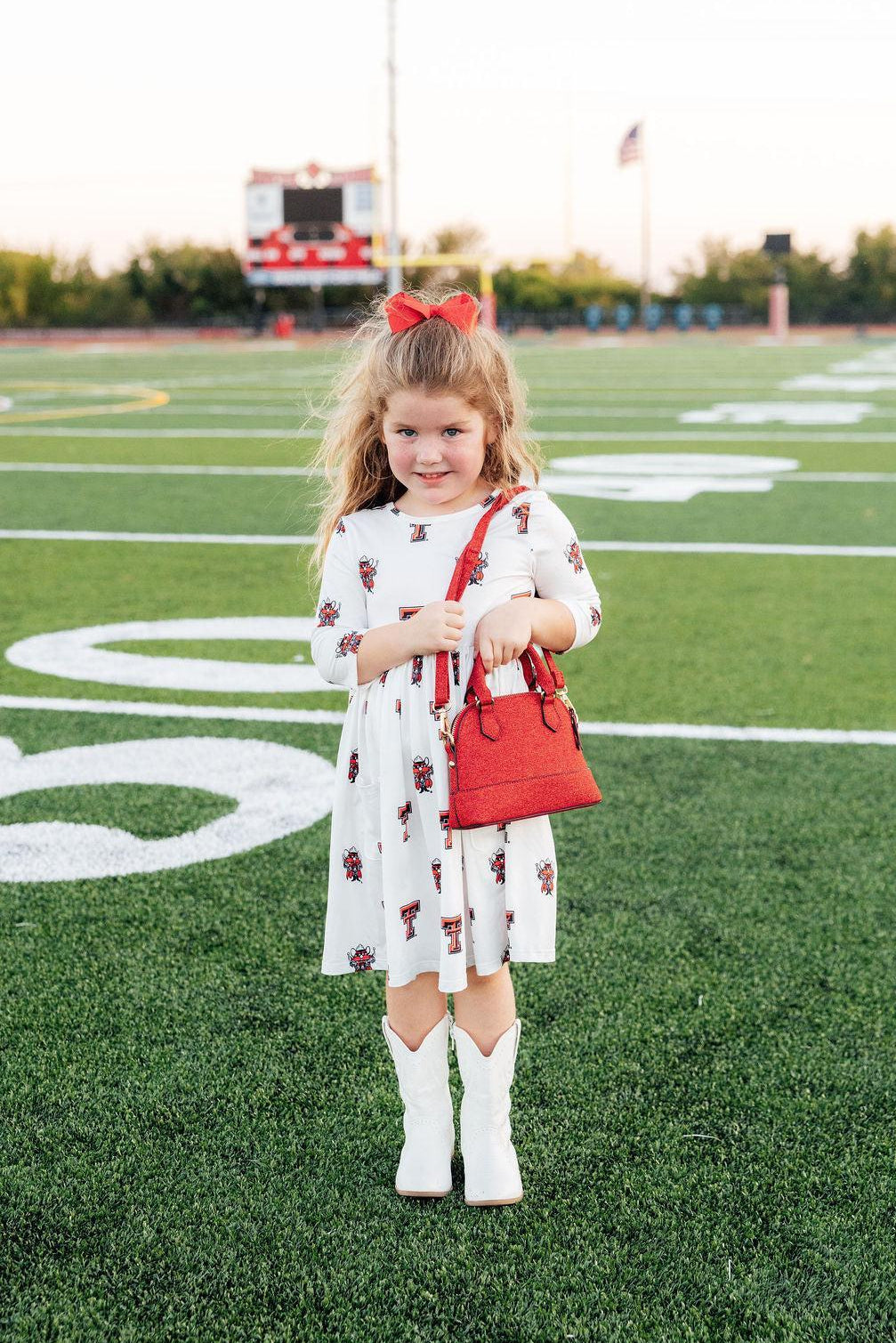 Texas Tech White Raider Red 3/4 Sleeve Pocket Twirl Dress - Image 5