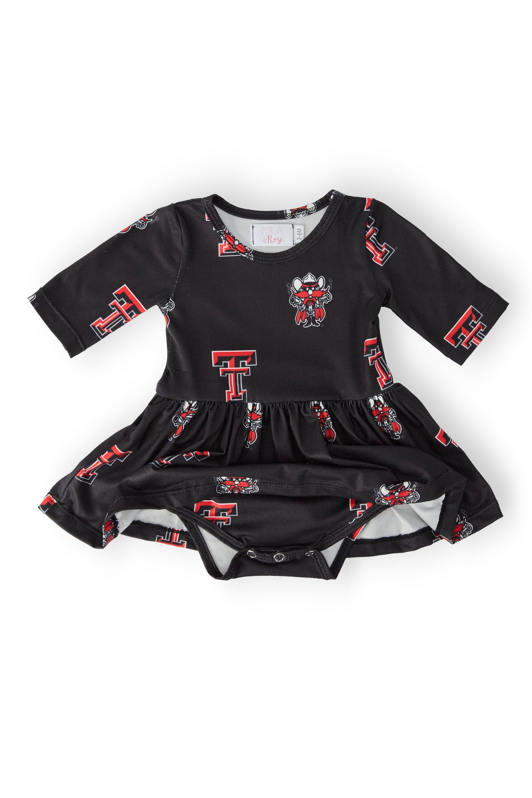 Texas Tech Black Raider Red 3/4 Sleeve Twirl Bodysuit - Image 2