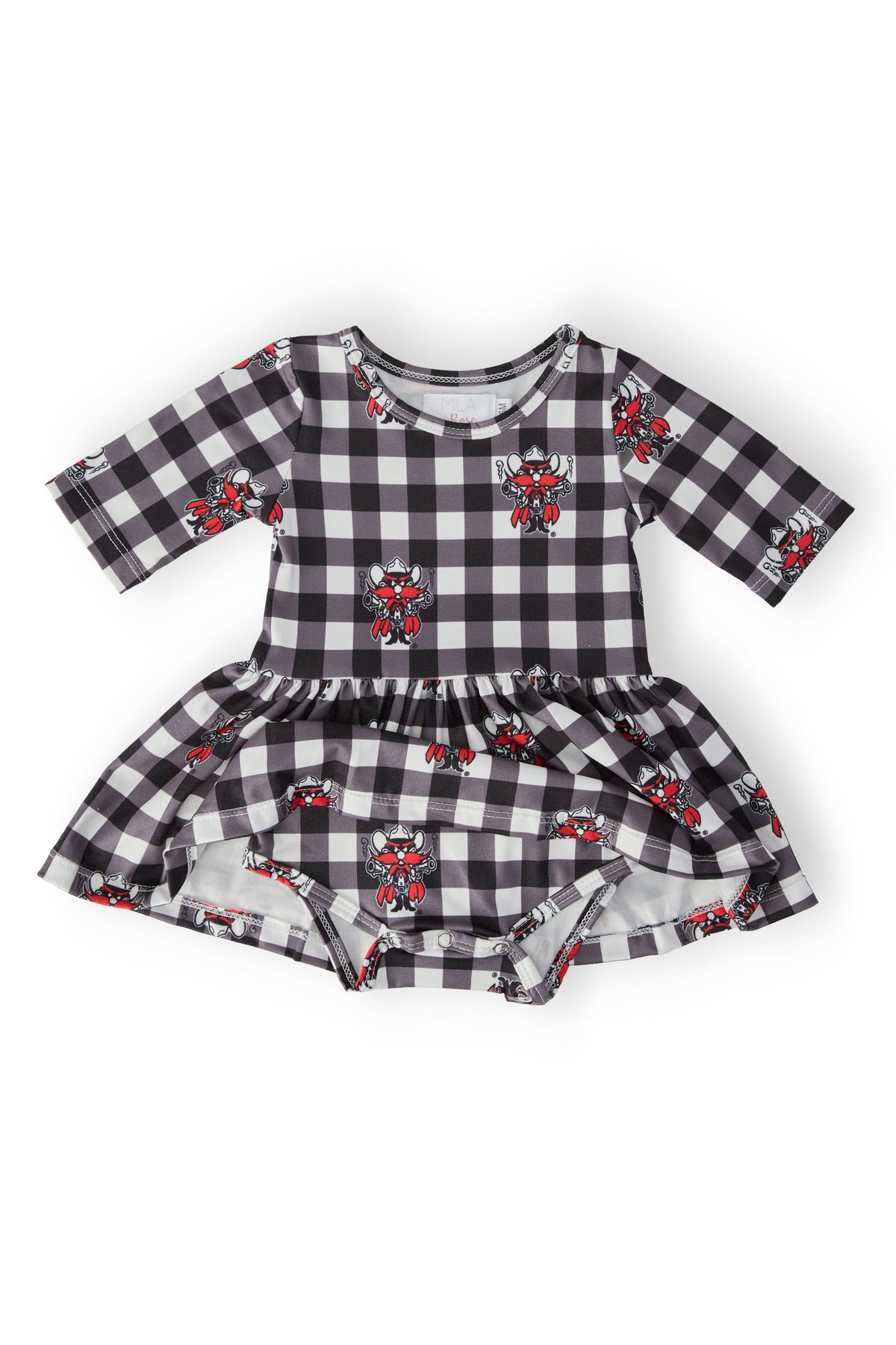 Texas Tech Plaid Raider Red 3/4 Sleeve Twirl Bodysuit - Image 2