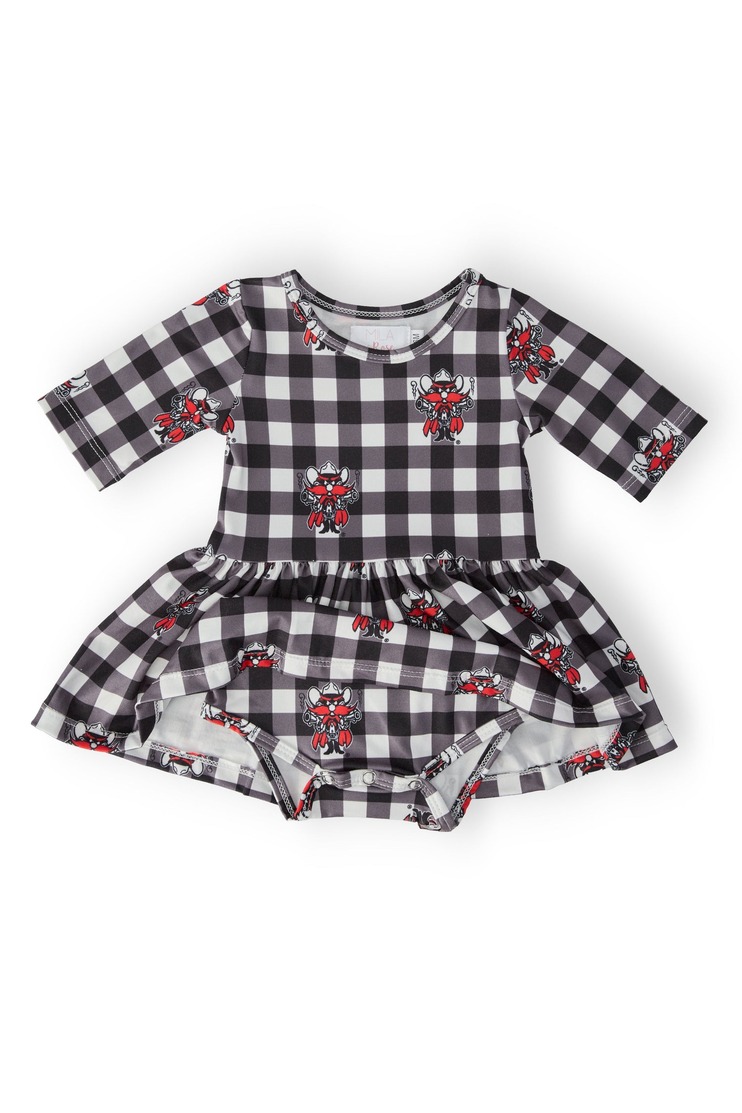 Texas Tech Plaid Raider Red 3/4 Sleeve Twirl Bodysuit - Image 2