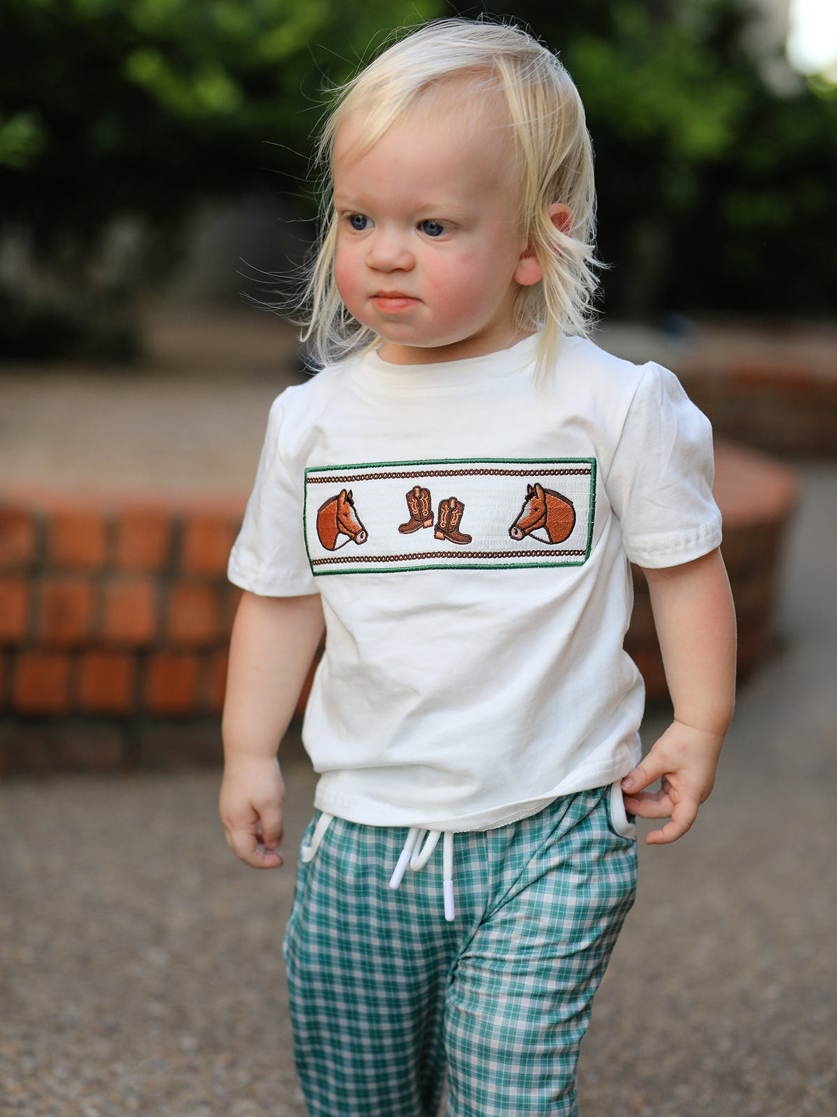Rylee Faith Designs - Western Plaid Horse Embroidery Boy Pants Set - alternate view 2
