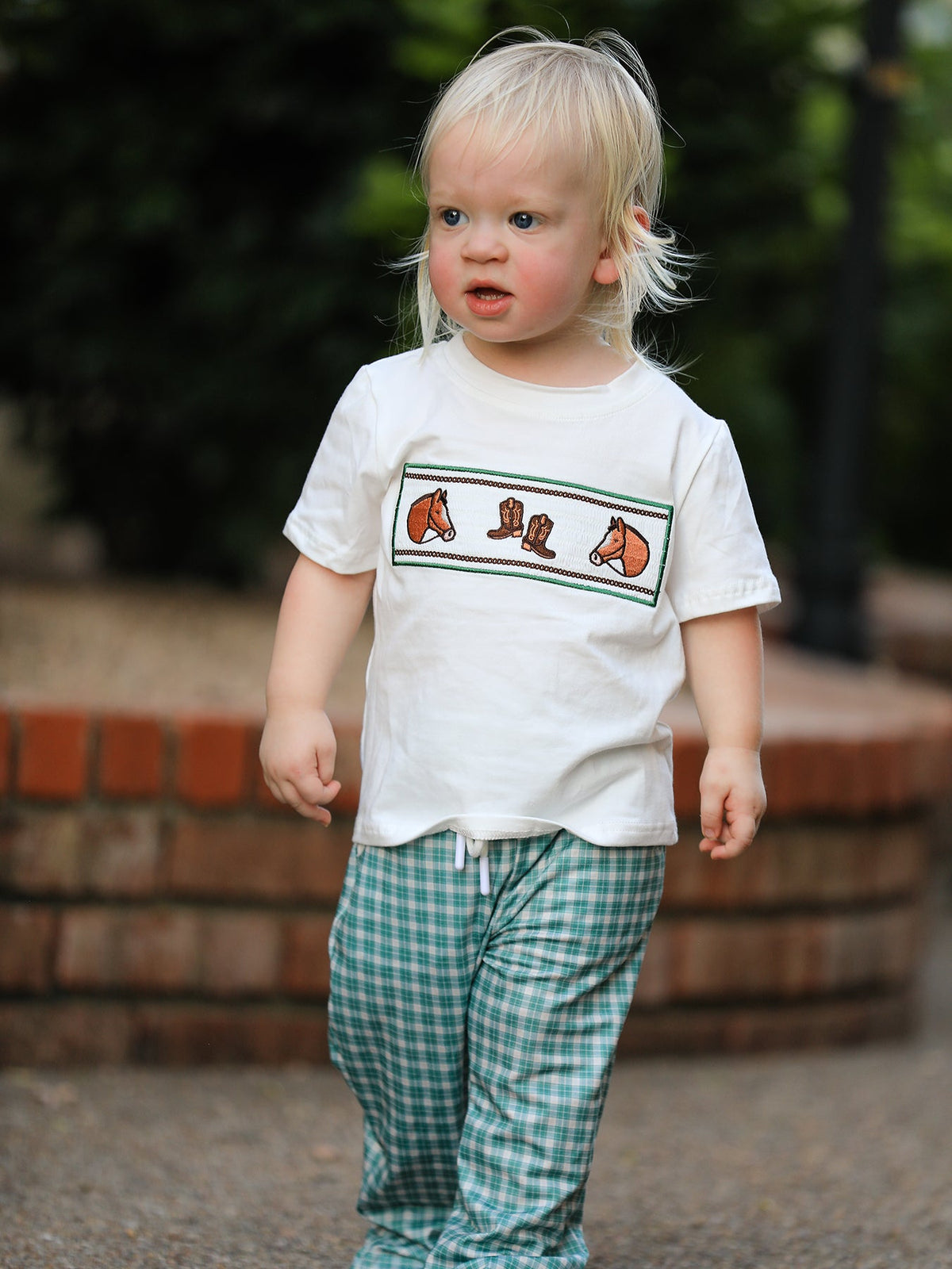 Rylee Faith Designs - Western Plaid Horse Embroidery Boy Pants Set - alternate view 4