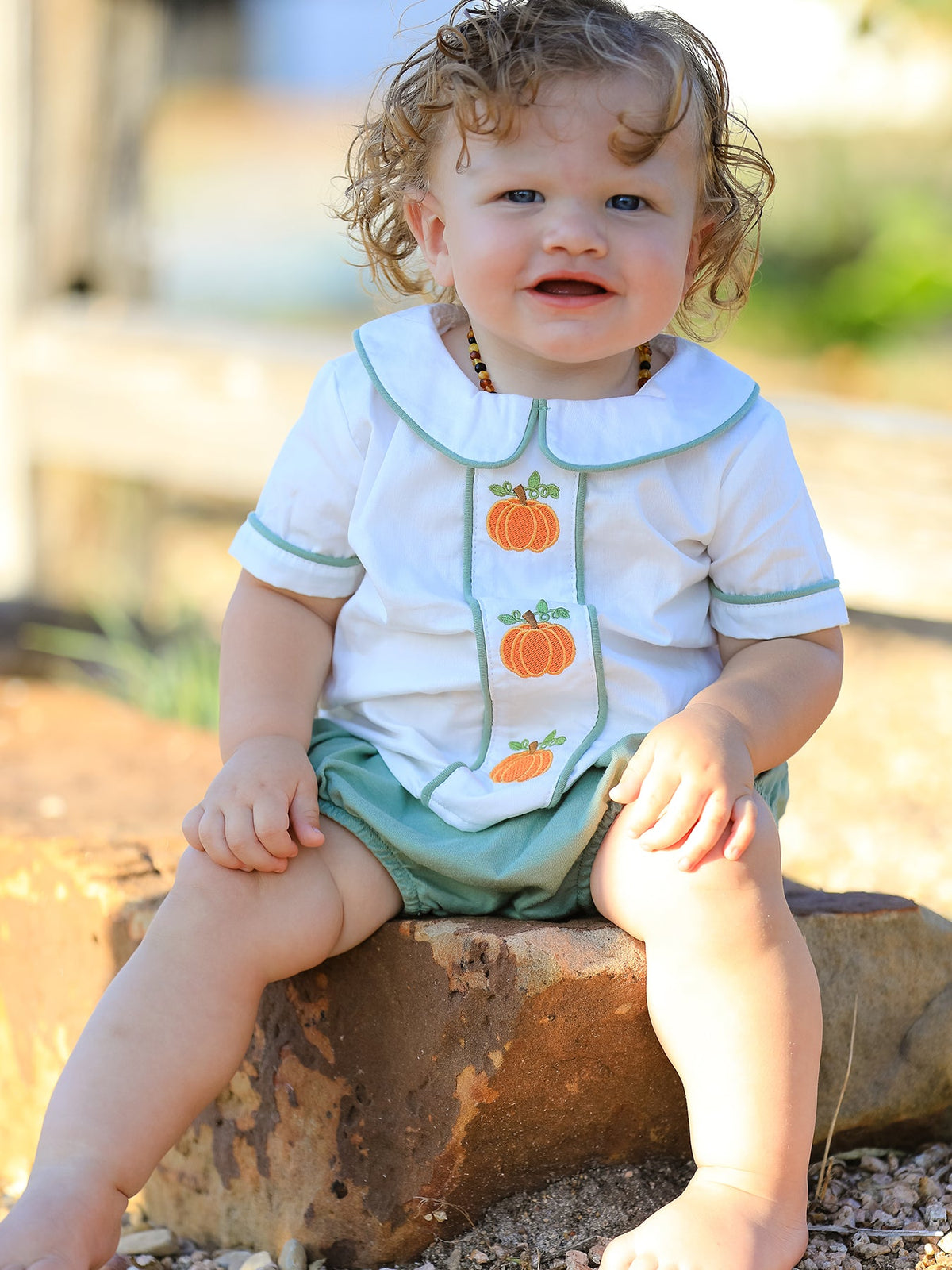 Rylee Faith Designs - Fall Halloween & Thanksgiving Applique Plaid Boys Bloomers Romper Set - alternate view 2