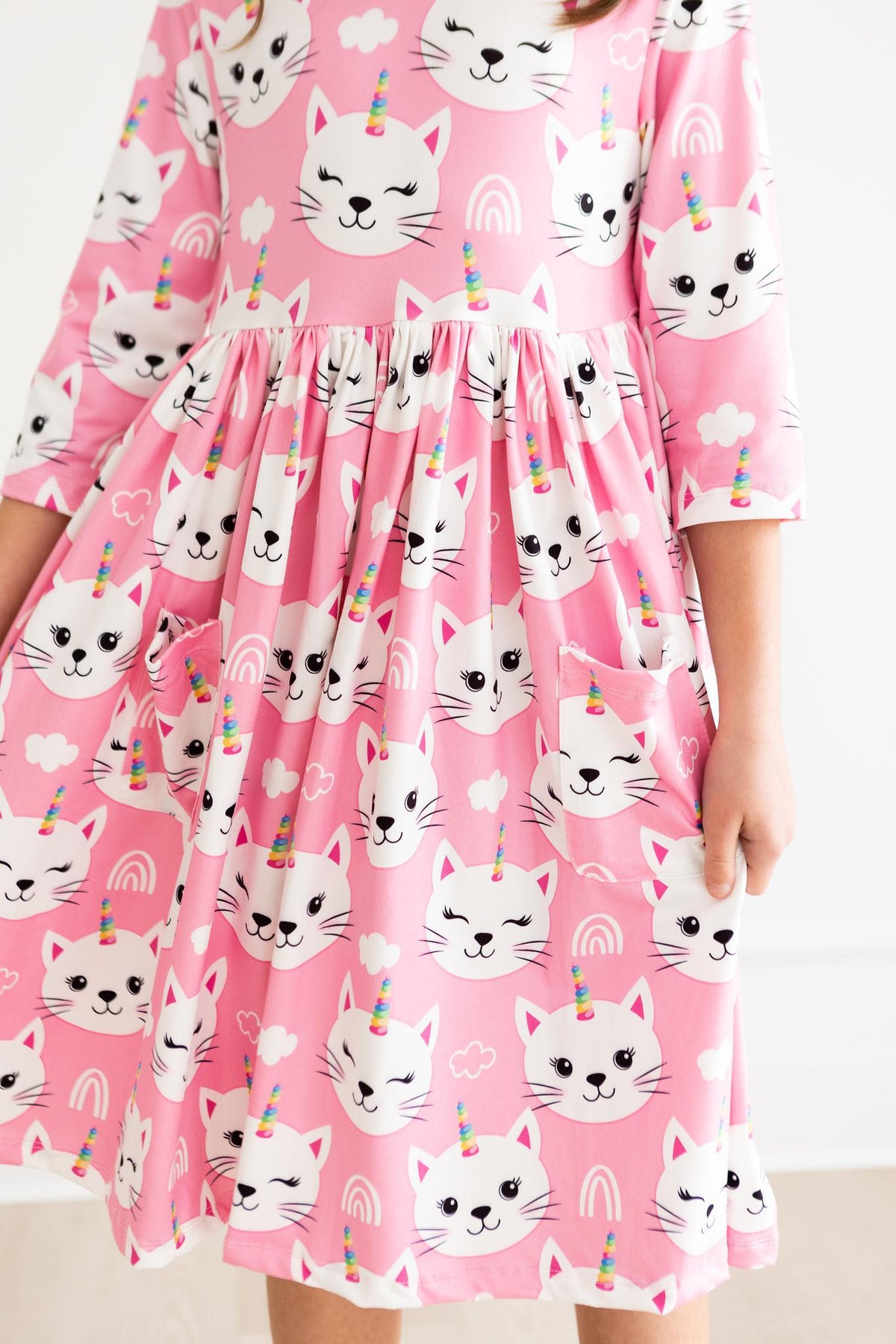 Unicorn Kitties 3/4 Sleeve Pocket Twirl Dress - Image 6
