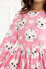 Unicorn Kitties 3/4 Sleeve Pocket Twirl Dress - Image 7