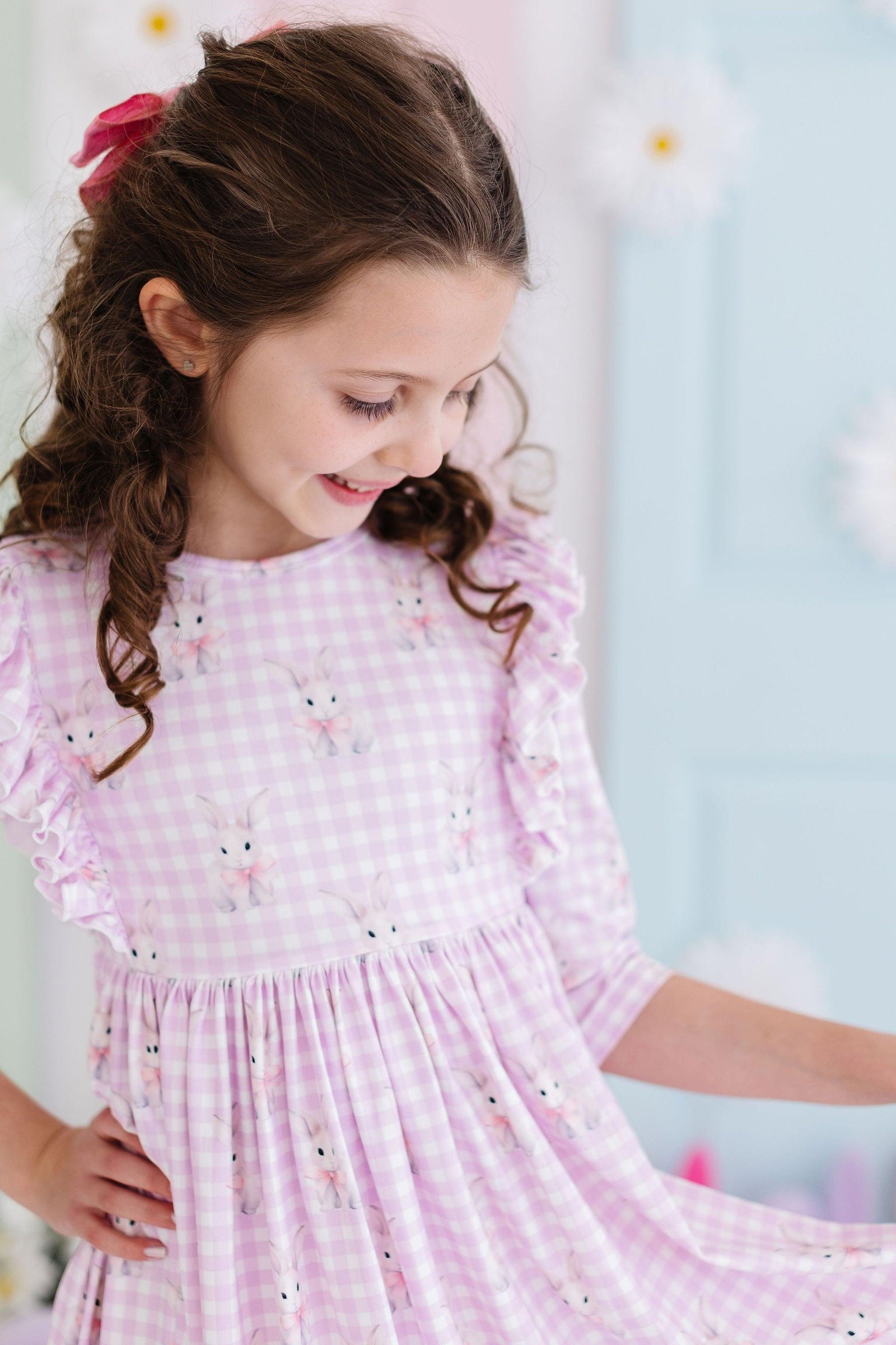 Baby Bunnies 3/4 Sleeve Ruffle Twirl Dress