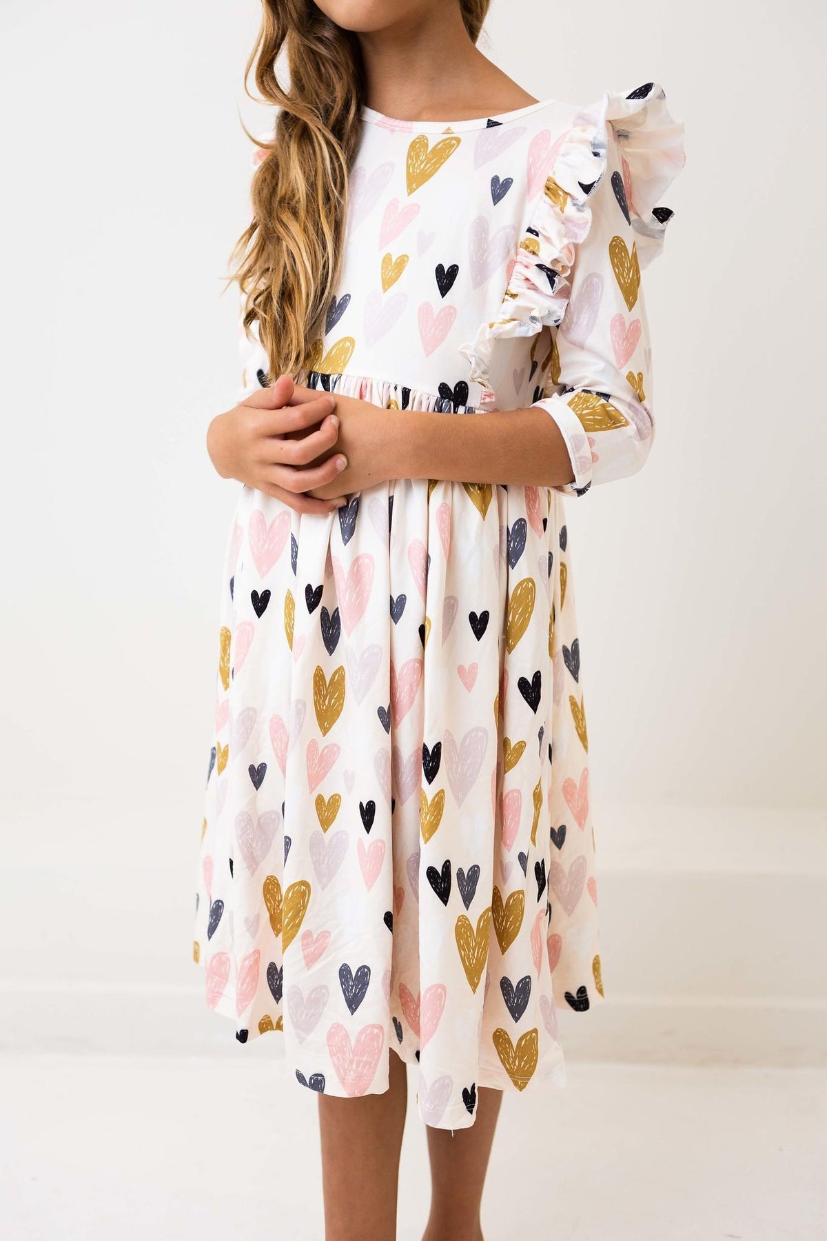 I Heart You 3/4 Sleeve Ruffle Twirl Dress - Image 2