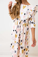 I Heart You 3/4 Sleeve Ruffle Twirl Dress - Image 3