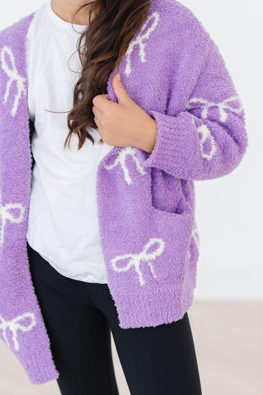 Lilac/Coconut Bow Cozy Cardigan - Image 4
