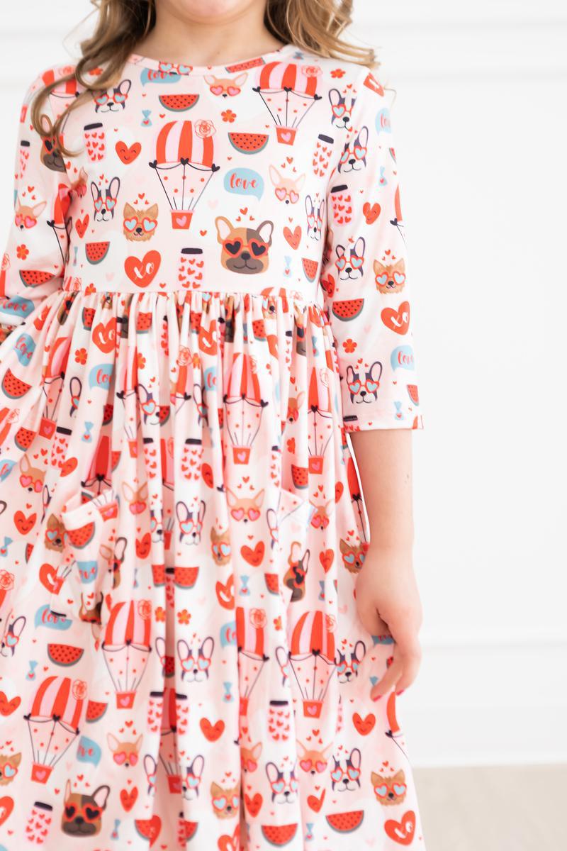 Puppy Love 3/4 Sleeve Pocket Twirl Dress - Image 2