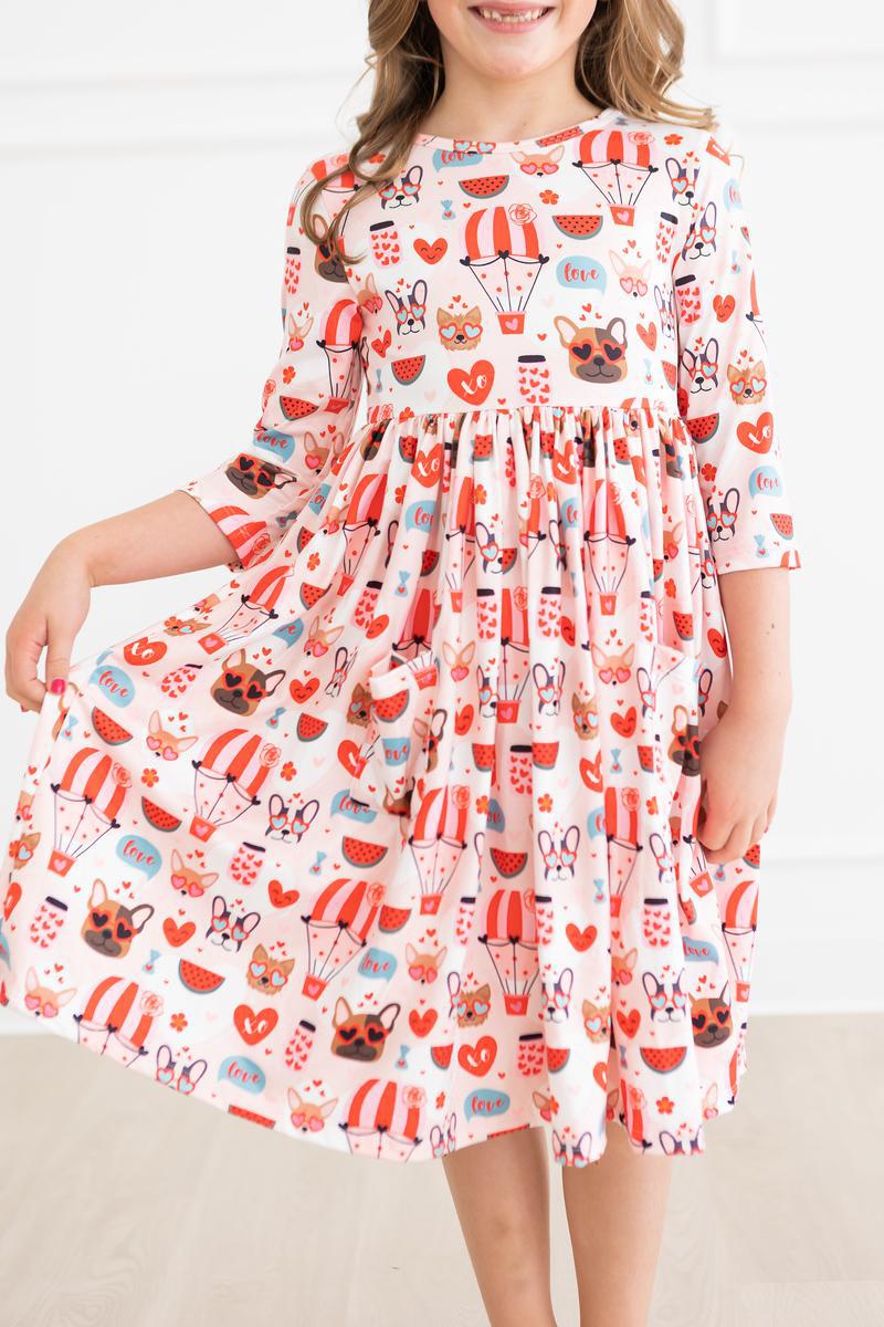 Puppy Love 3/4 Sleeve Pocket Twirl Dress - Image 3