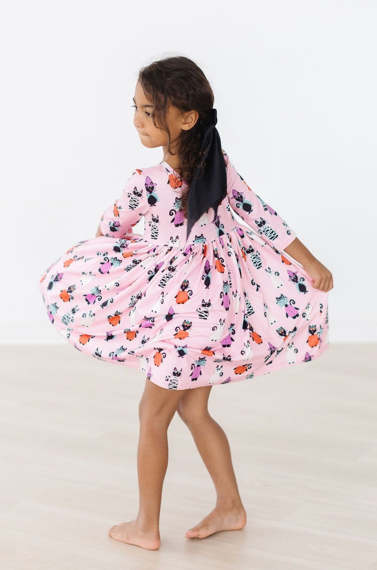 Purr-fectly Spooky 3/4 Sleeve Pocket Twirl Dress - Image 6